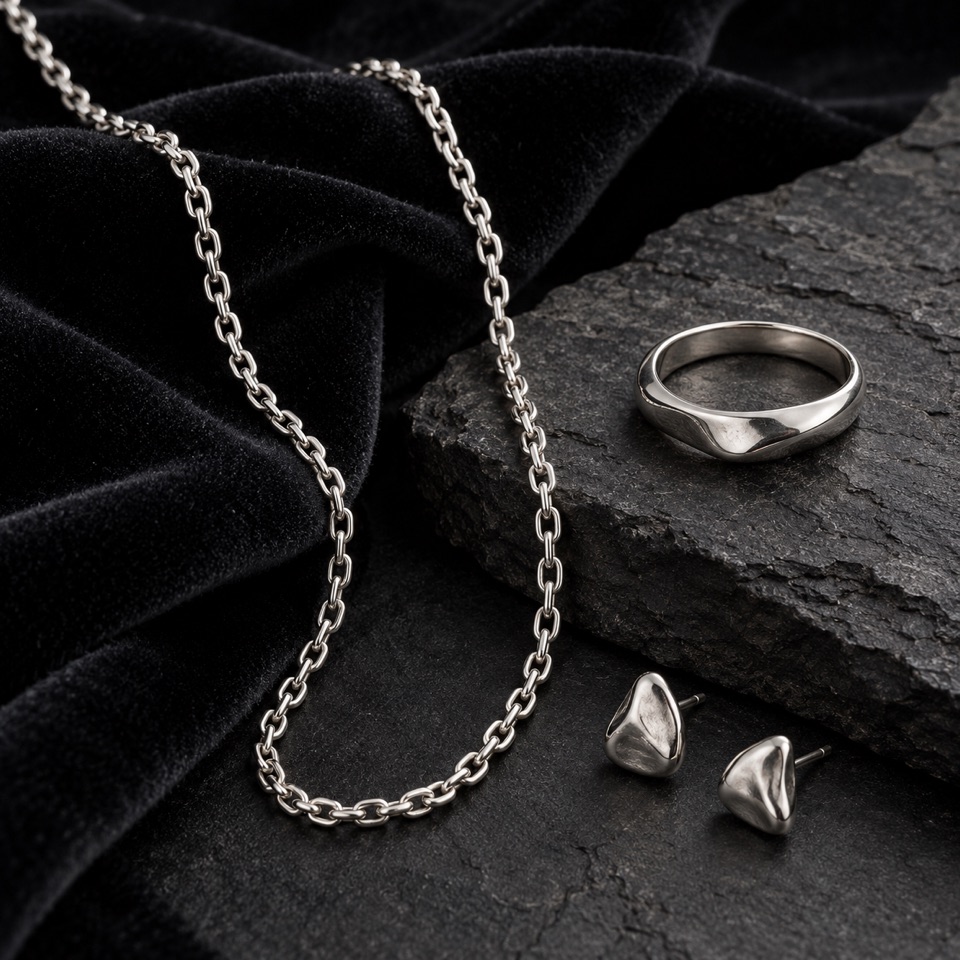 Bijoux argentés aux formes simples